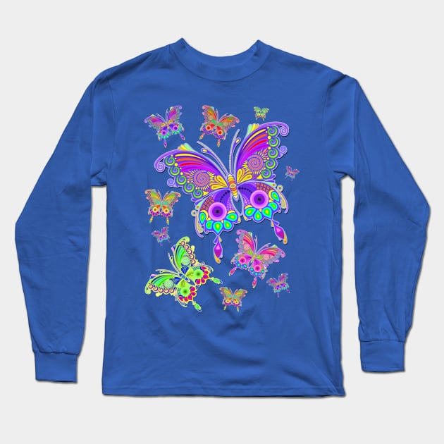 Butterfly Colorful Tattoo Style Long Sleeve T-Shirt by BluedarkArt